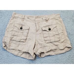 LOFT Cargo Shorts Women's Size 2 Beige 100% Linen Pockets Flat Front Regular Fit